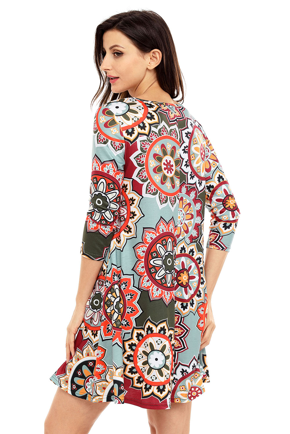 BY220051-9  Dress Sunflower Print Round Neck Long Sleeve Loose Sexy Mini Dresses